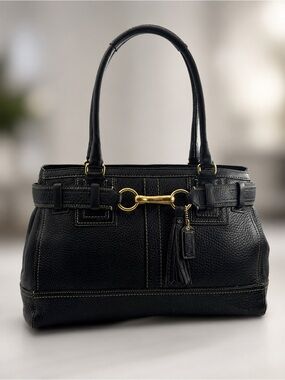 Coach vintage hampton Carryall in Black Leather Shoulder Tote with Gold Horsebit